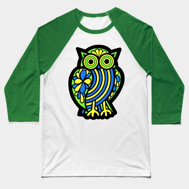 Psychedelic Owl Baseball T-Shirt by katmargoli